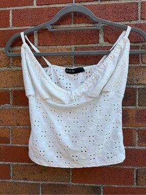 Brit & Bri White Eyelet Crop Top Medium Cottagecore Boho Tank